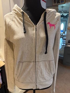 Victoria's Secret PINK Light gray Hoodie with black and pink Logo
